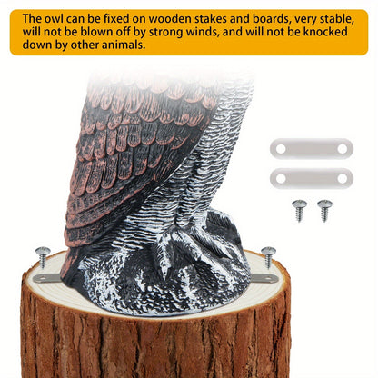 Rotating Head Fake Owl Decoy Bird Deterrent, Battery Powered Plastic Scarecrow Repellent for Garden Yard Patio