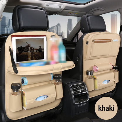 Car Rear Seat Organizer with Foldable Table, Footrest, Cup Holder, Tissue Box & Laptop Base – 2-Piece Premium Back Seat Storage Box Travel