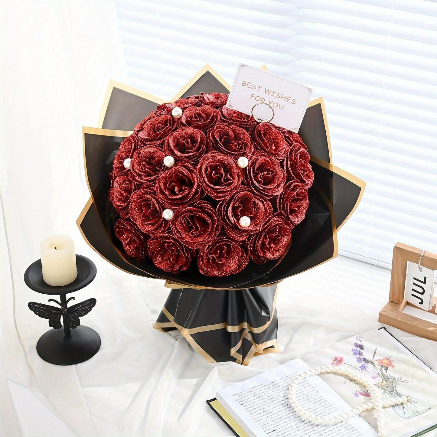Artificial Flowers Flash-Shine Rose Bouquet in 24 or 36-Piece Sets across Five Color Options