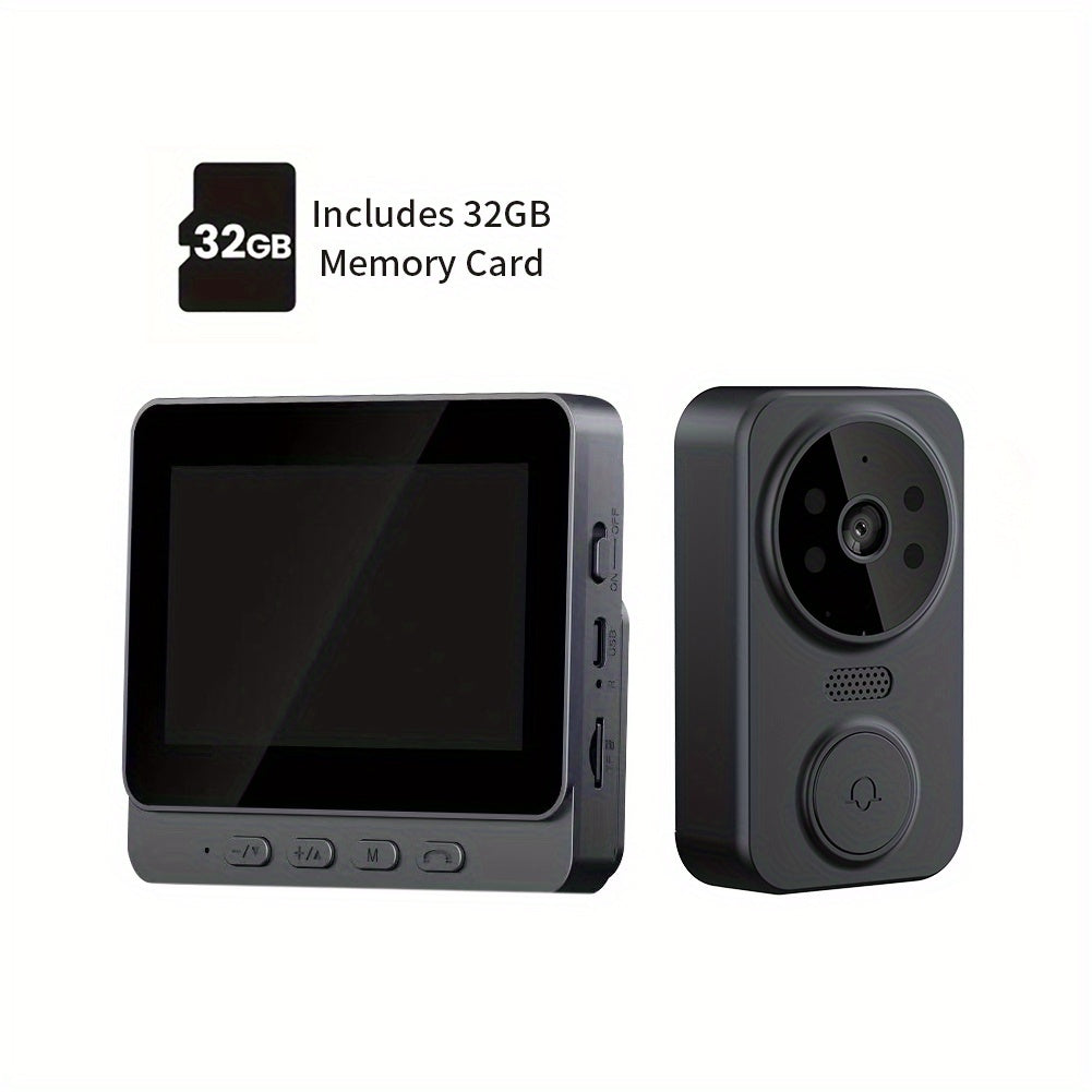 1296P Video Doorbell with 4.3" Indoor Monitor & Local SD Storage - No WiFi No App Required, Two-Way Audio