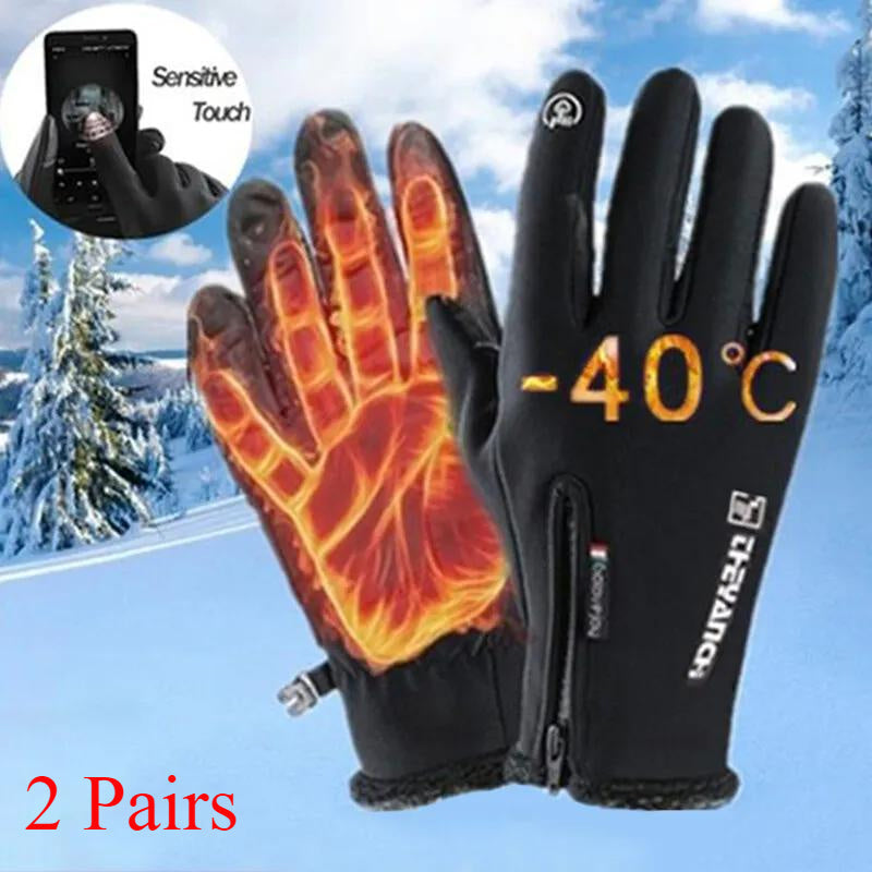 Two-Pair Full-Finger Winter Gloves in Black or Gray with Complete S, M, L, XL and XXL Size Grid