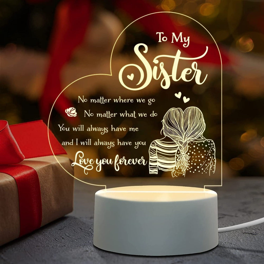 Night Light Sister Galaxy Floral Acrylic Sign with Round Base, Corded Tabletop Display and One-Piece Configuration