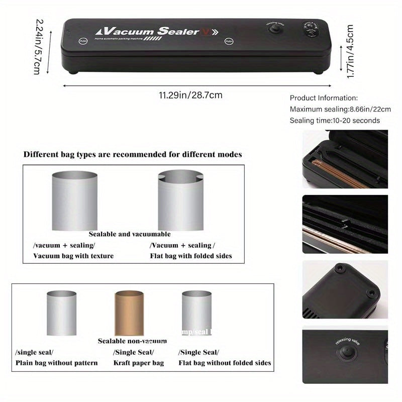 Countertop Vacuum Sealer with Vacuum-Seal and Seal-Only Modes, 50 Bags and Black or White Finish