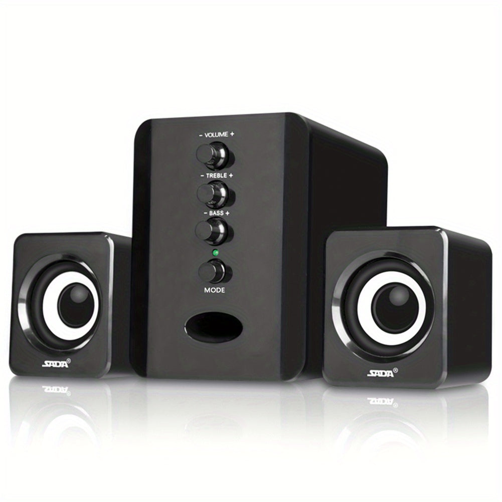 2.1 Mini Desktop Speaker System USB Powered with Independent Treble Bass Control for Bedside Audio, Alarms and Room Entertainment