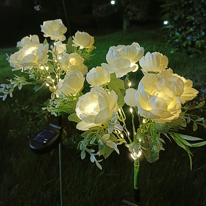 Solar Garden Lights 2-Pack Peony Flower Stakes, 84 LEDs, IP65 and Four Bloom Colors for Yard Decor
