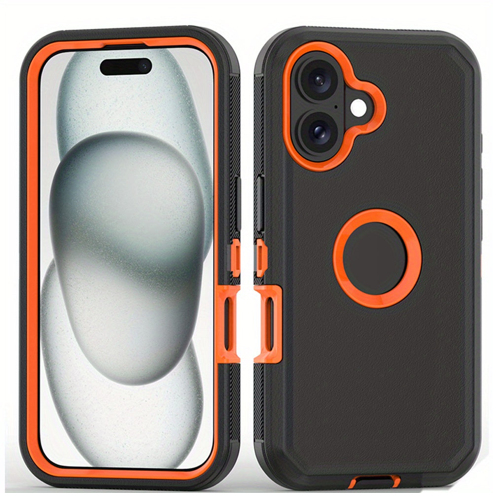 Phone Case Dual-Layer TPU and PC Hybrid Cover for iPhone 16 Plus in Black, Orange or Green