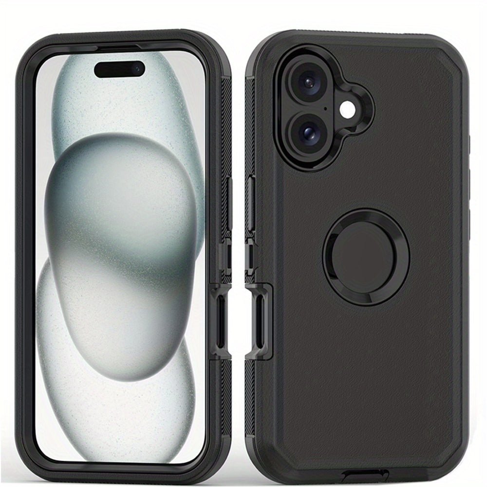 Phone Case Dual-Layer TPU and PC Hybrid Cover for iPhone 16 Plus in Black, Orange or Green