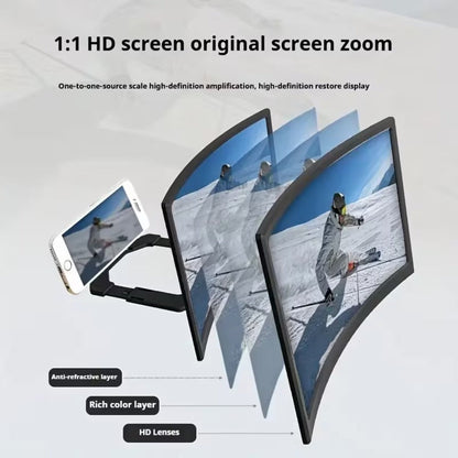 Phone Screen Magnifier 14 or 16 Inch Curved Foldable Stand – Choose HD or Standard Definition Wide Angle Eye Protection Smartphone Amplifier