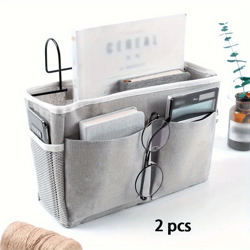 Bedside Hanging Organizer 2Pack Bed Rail Storage Bag - Bunk Bed Dorm Hospital Caddy for Books for Entryways, Bedrooms and Living Spaces