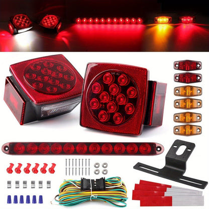 Trailer LED Light Kit – Square Stop Turn Tail Lights, 29FT Wiring Harness, 6 LED Marker Lights & 11-LED Light Bar with License Plate Bracket