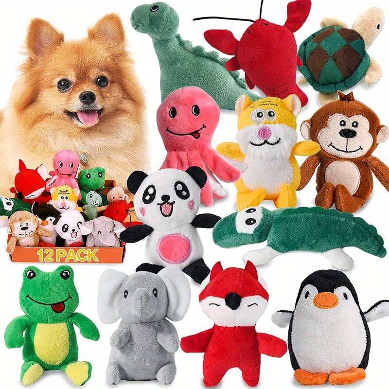 Stuffed Squeaky Dog Toys for Small Dogs 6 or 12 Pack Cute Cartoon Plush Chew Toy Bulk Set with Squeakers – Soft Pet Toy for Puppies