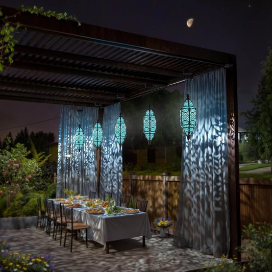 Solar Lanterns Outdoor 2 Pack Moroccan Cut-Out Design Garden Pathway Patio Lantern Lights Gold Purple White Copper