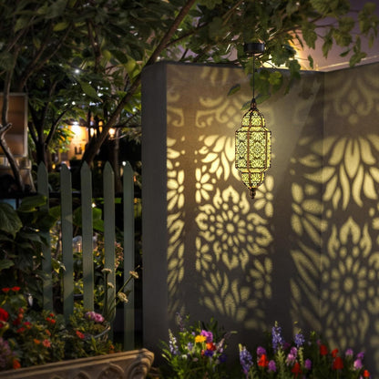 Solar Lanterns Outdoor 2 Pack Moroccan Cut-Out Design Garden Pathway Patio Lantern Lights Gold Purple White Copper