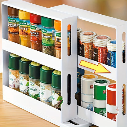 Rotating Spice Rack 2-Tier Turntable – Large Capacity Pull-Out Kitchen Organizer for Countertop & Cabinet