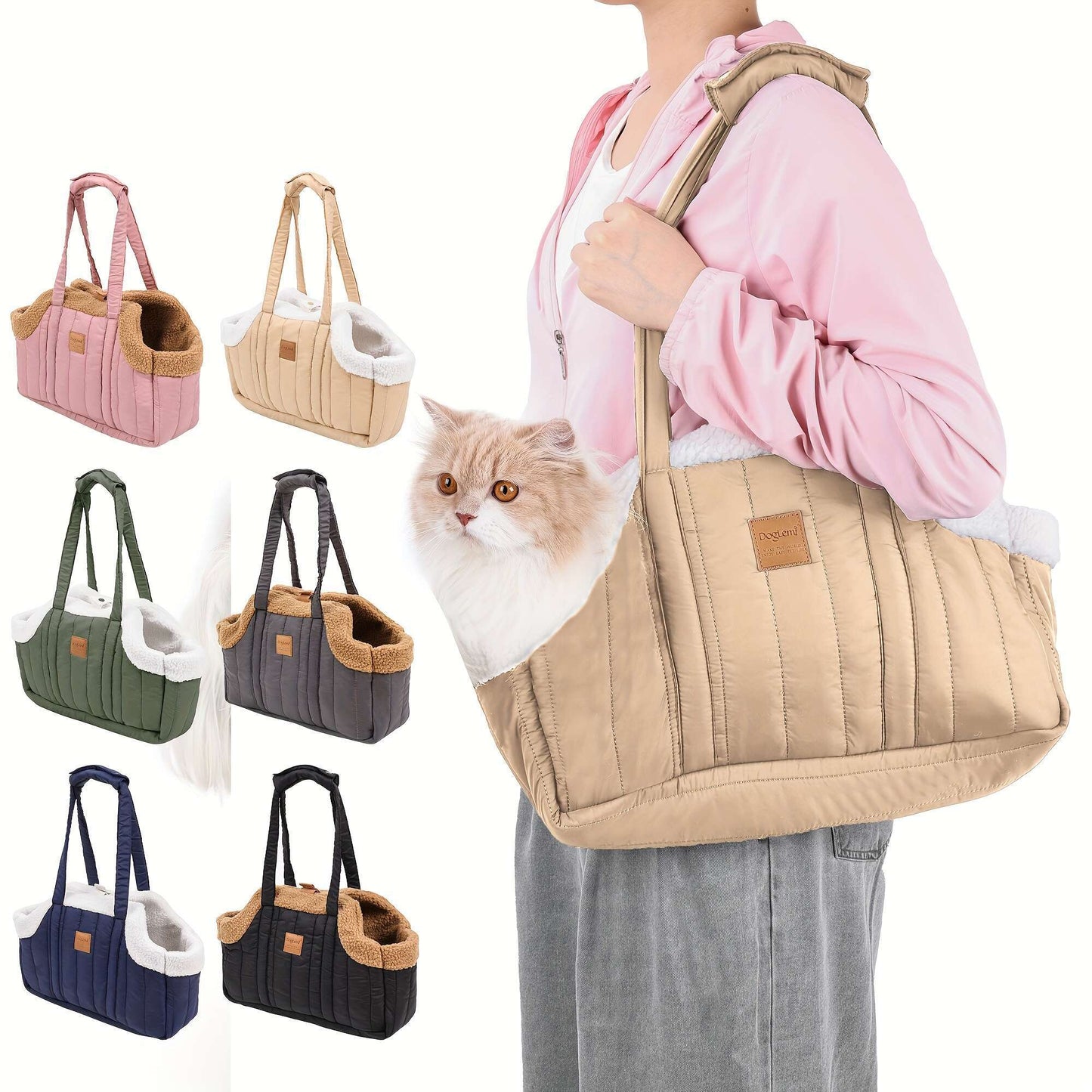 Pet Carrier Handbag Winter Warm Soft-Sided Small Dog Cat Carrier Bag with Snap Closure, Cozy Outdoor Tote Bag for Cold Weather