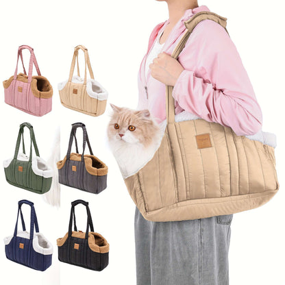 Quilted Open-Top Pet Carrier Tote with Plush-Look Trim, Two Long Handles and Six Color Options