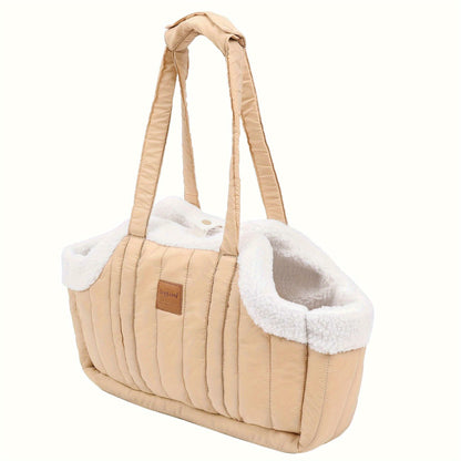 Pet Carrier Handbag Winter Warm Soft-Sided Small Dog Cat Carrier Bag with Snap Closure, Cozy Outdoor Tote Bag for Cold Weather