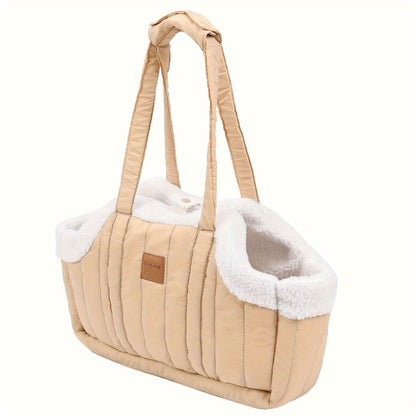 Quilted Open-Top Pet Carrier Tote with Plush-Look Trim, Two Long Handles and Six Color Options