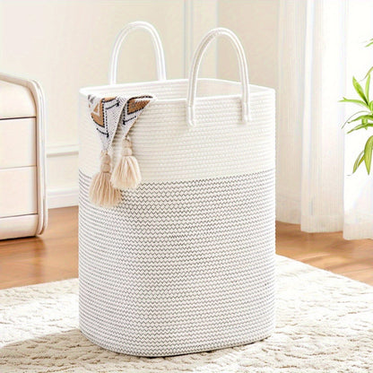 Woven Cotton Rope Laundry Basket with Twin Handles, 40L to 100L Sizes and Five Two-Tone Color Options
