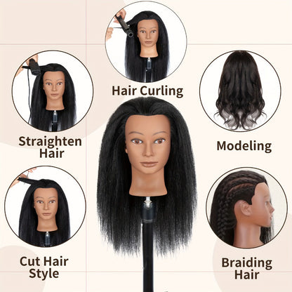 Mannequin Head Human Hair Afro Curly with Clamp Cosmetology Practice Training Head for Hairdresser Braiding Styling Cutting 4 Styles Natural