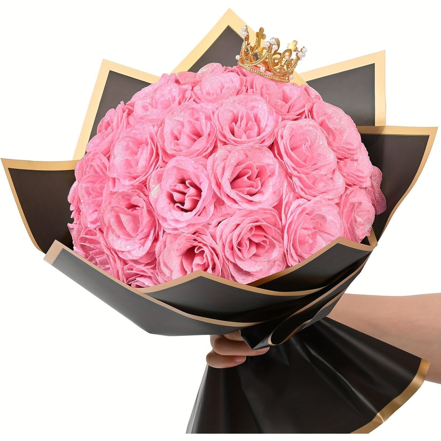 Artificial Flowers Glitter Rose Bouquet in 24 or 36-Piece Sets with Nine Sparkling Color Options