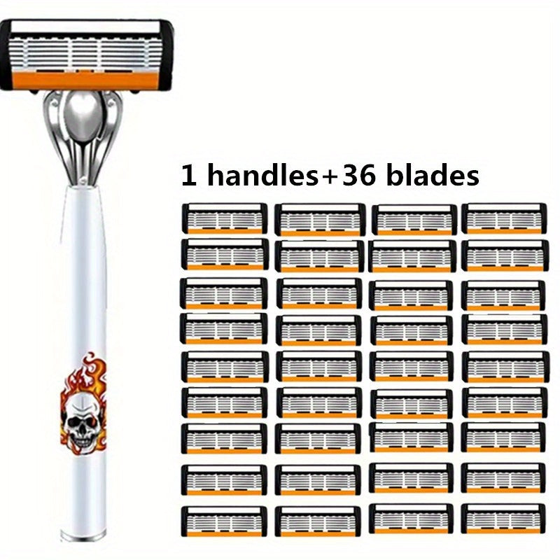 Men's Safety Razor with Replacement Blades - Anti-Slip Stainless Steel Handle Shaver for Beard & Sideburns