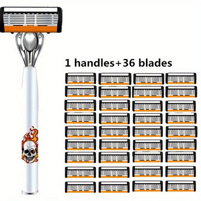 Men's Safety Razor with Replacement Blades - Anti-Slip Stainless Steel Handle Shaver for Beard & Sideburns