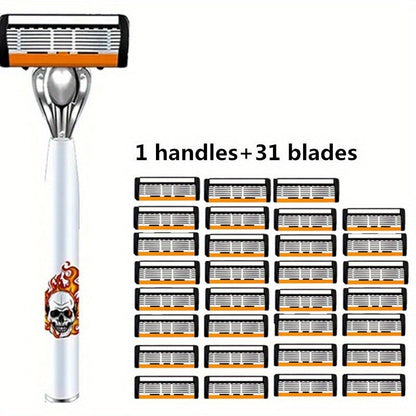 Men's Safety Razor with Replacement Blades - Anti-Slip Stainless Steel Handle Shaver for Beard & Sideburns