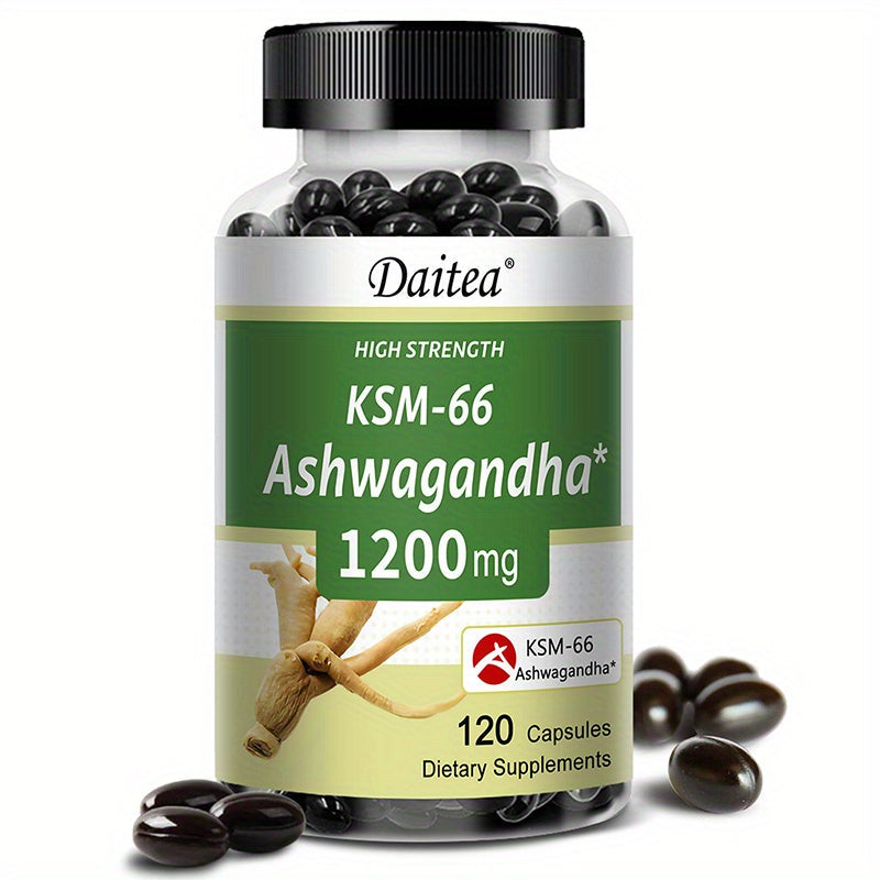 KSM-66 Ashwagandha 1200mg Extra Strength 120 Capsules for Stress, Mood Support & Anxiety, Adaptogen Supplement for Men & Women