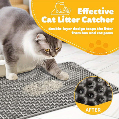 Cat Litter Trapper Mat Honeycomb Double Layer – Non-Slip Waterproof Machine Washable Litter Mat, Soft on Paws, Controls Tracking
