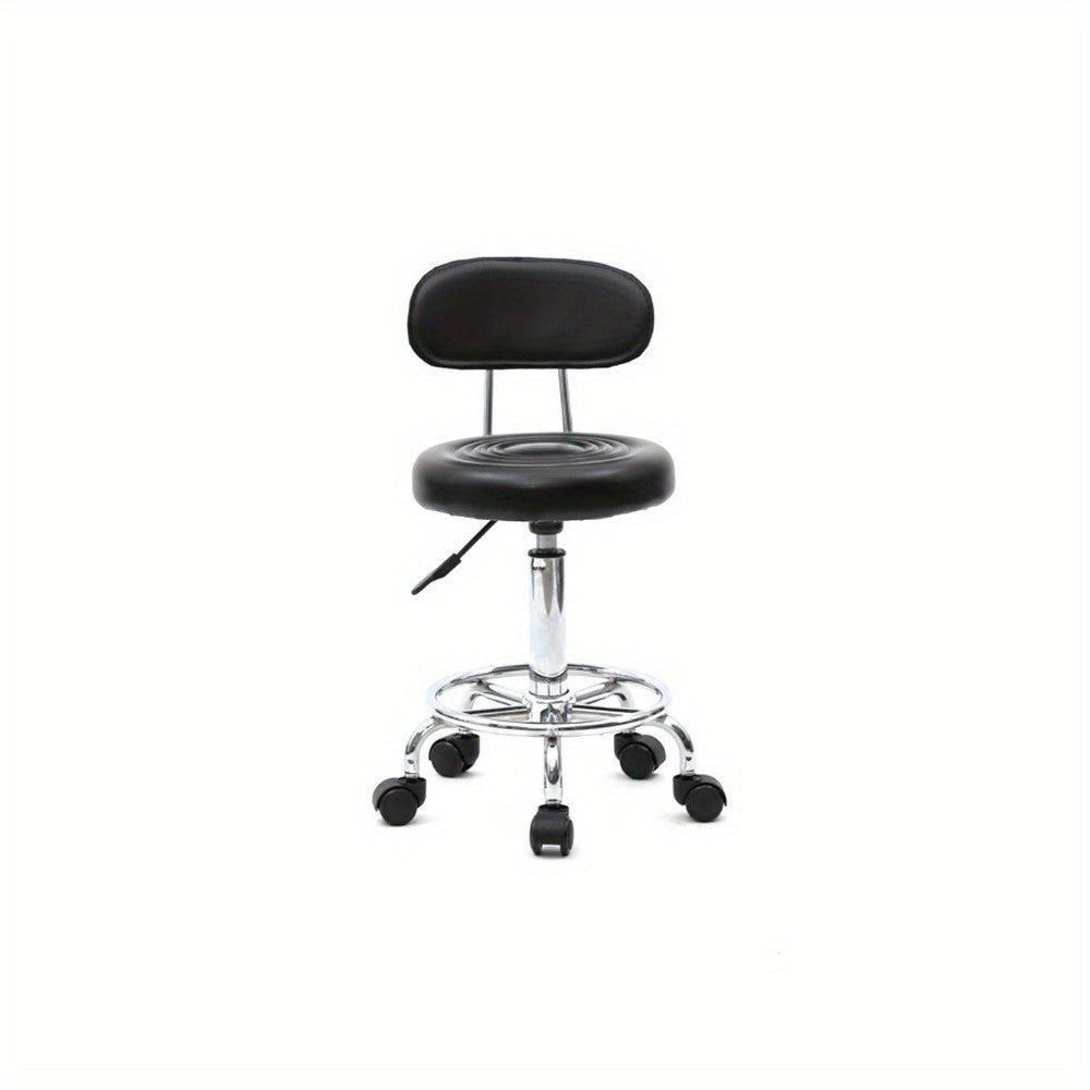 Salon Stool with Back & 360° Swivel, Adjustable Height 18.9", 22.8", Round Padded Cushion Seat, Chrome Base