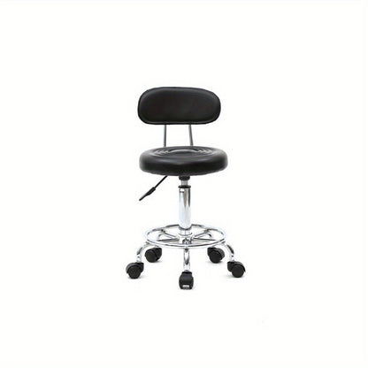 Salon Stool with Back & 360° Swivel, Adjustable Height 18.9", 22.8", Round Padded Cushion Seat, Chrome Base