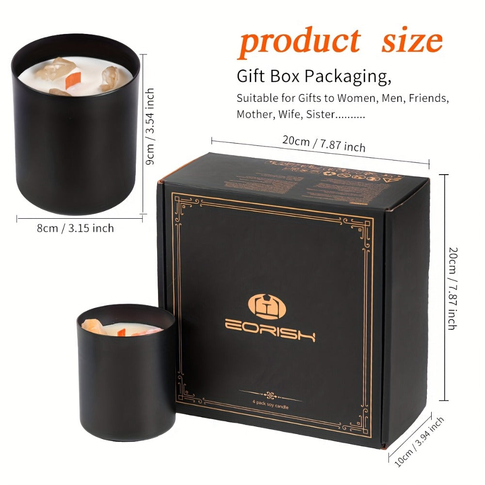 Scented Candle Gift Set 4 Candles 44oz with Crystal Stone Accents and 4 Heat-Resistant for Entryways, Bedrooms and Living Spaces