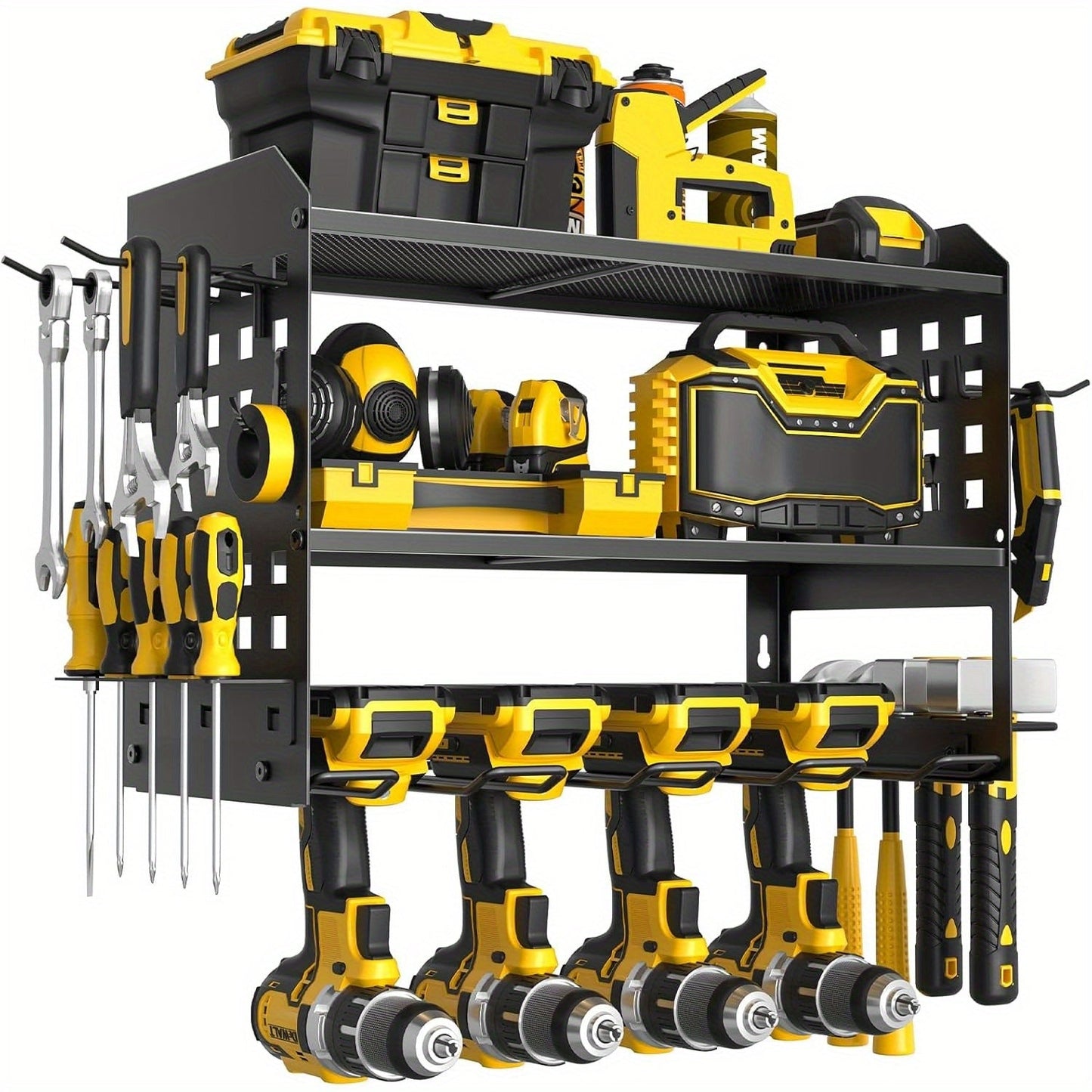 Power Drill Holder Wall Mount, Tool Storage Rack with 3/4 Layer Floating Shelf, Cordless Drill Organizer