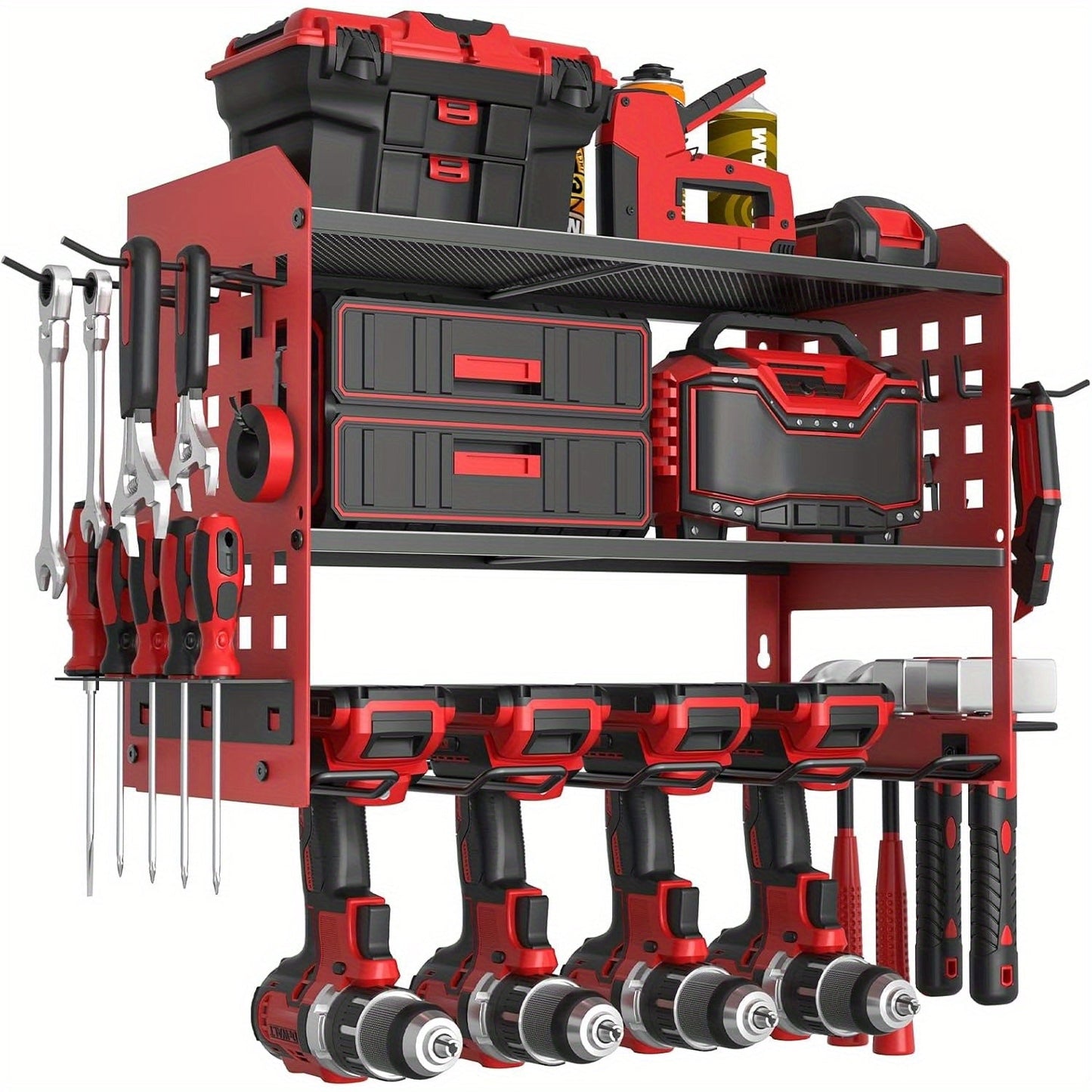Power Drill Holder Wall Mount, Tool Storage Rack with 3/4 Layer Floating Shelf, Cordless Drill Organizer