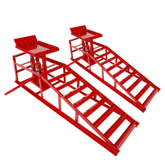 Hydraulic Vehicle Ramps 11, 000 lb 5T Low Profile Heavy Duty Lift Service Ramps for Truck Trailer Garage – Adjustable Height