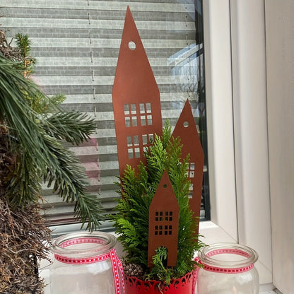 Garden Stakes | Rustic Metal Castle 3-Pack Yard Courtyard Balcony Decor