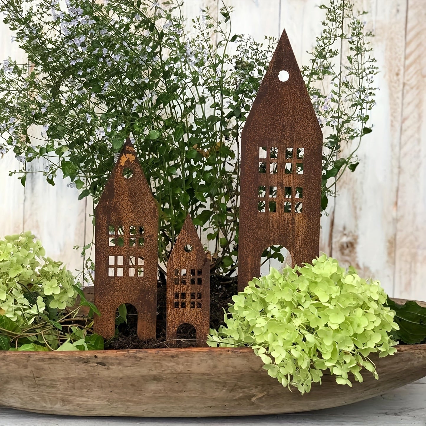 Garden Stakes | Rustic Metal Castle 3-Pack Yard Courtyard Balcony Decor