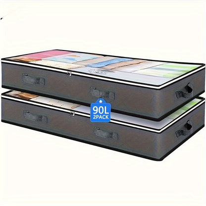 Under Bed Storage Box Extra Large 23.78gal with Transparent Window & Sturdy Handles, Clothes, Quilts & Bedding Organizer for Home
