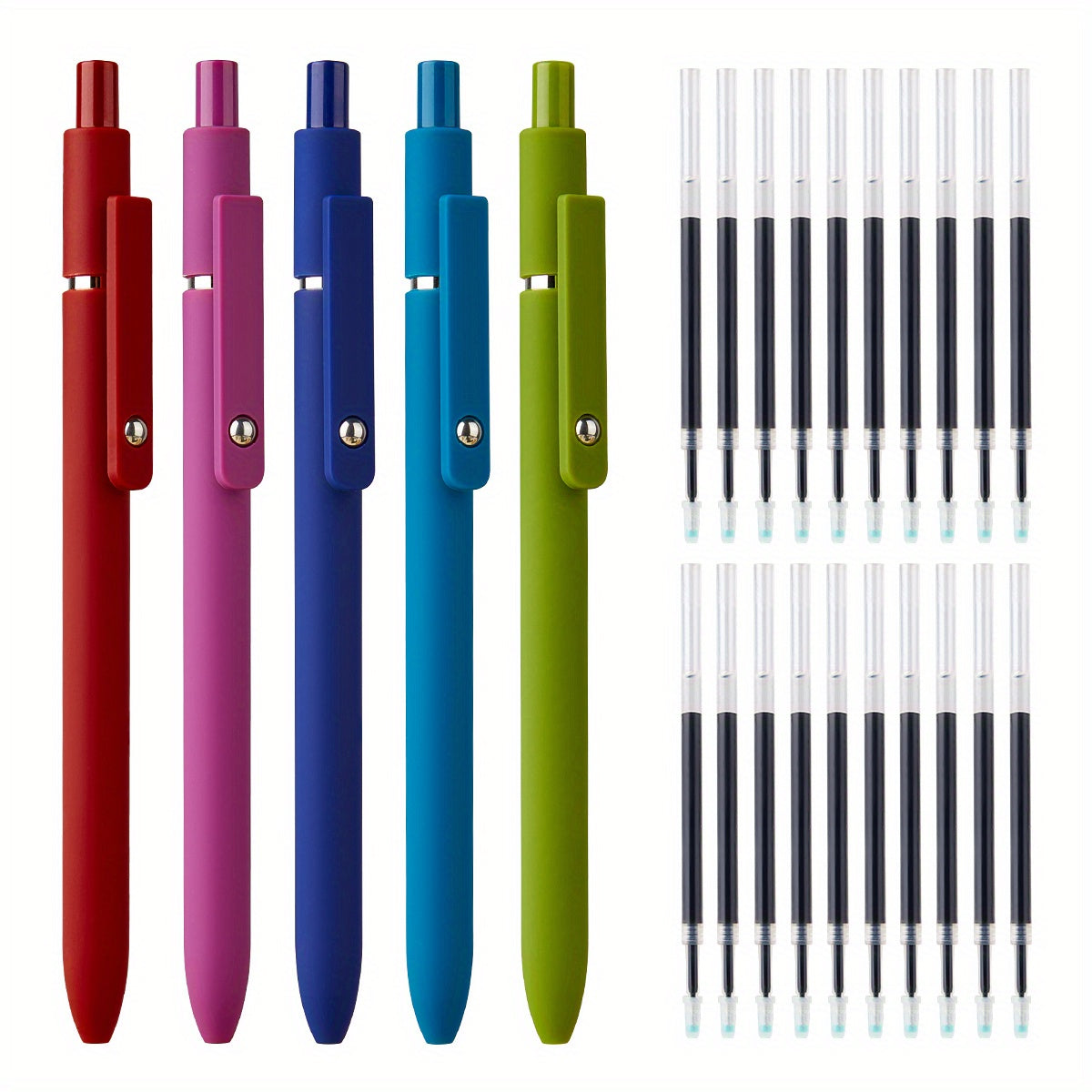 Gel Pen Set 25-Pack – 5 Multicolor Pens + 20 Black Refills 0.5mm Fine Point Quick-Drying Smooth Writing No Feather Ink for Office School