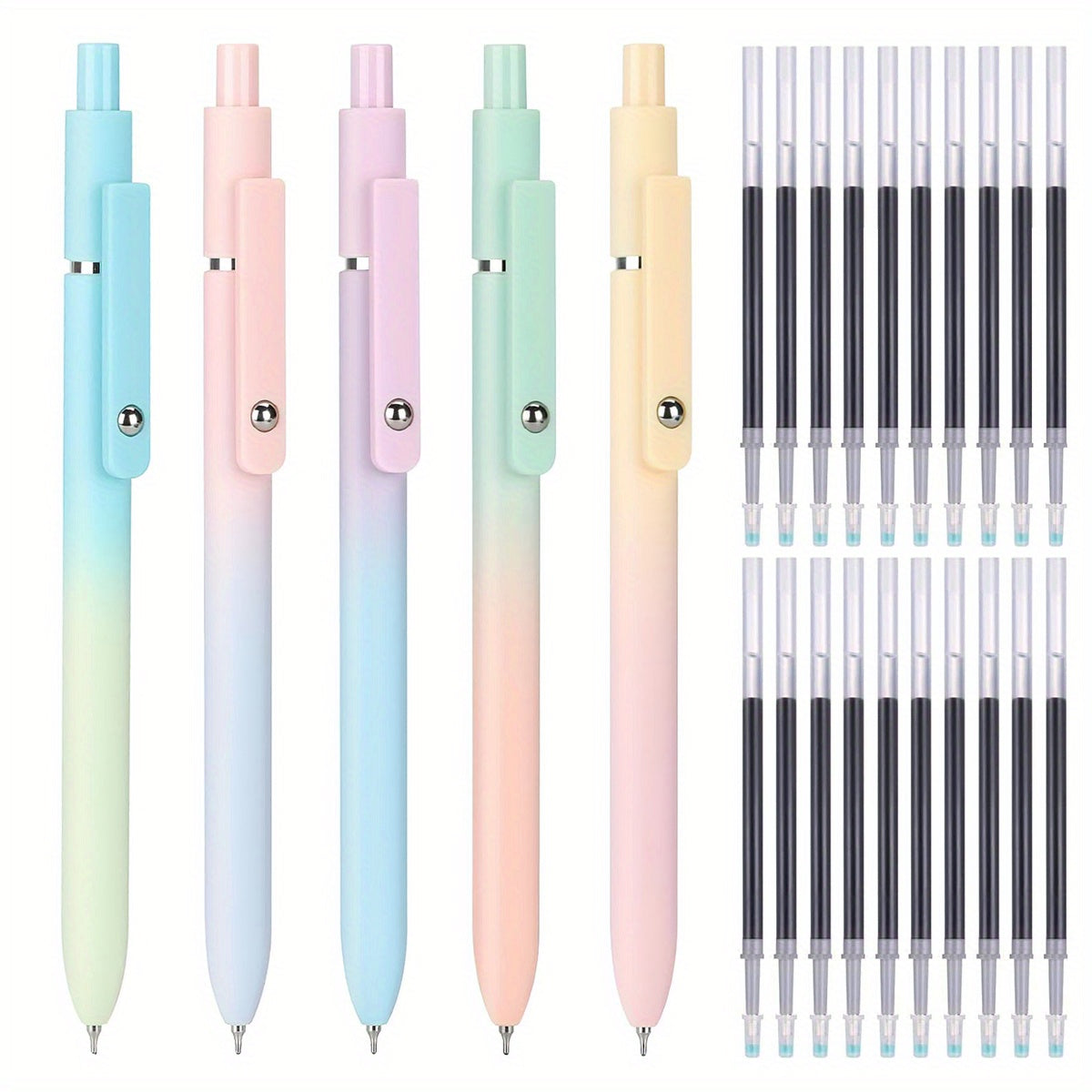 Gel Pen Set 25-Pack – 5 Multicolor Pens + 20 Black Refills 0.5mm Fine Point Quick-Drying Smooth Writing No Feather Ink for Office School