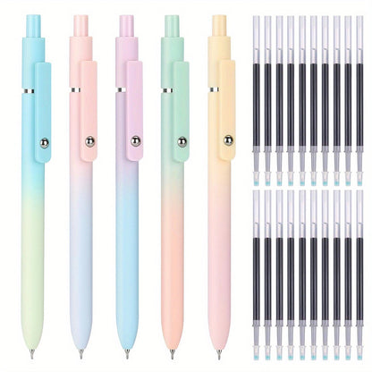 Gel Pen Set 25-Pack – 5 Multicolor Pens + 20 Black Refills 0.5mm Fine Point Quick-Drying Smooth Writing No Feather Ink for Office School