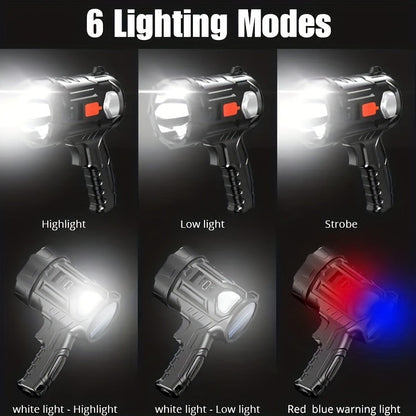 Flashlight 2000-Lumen Solar and USB-C Searchlight with Six Modes, Color Filters and USB Power Output