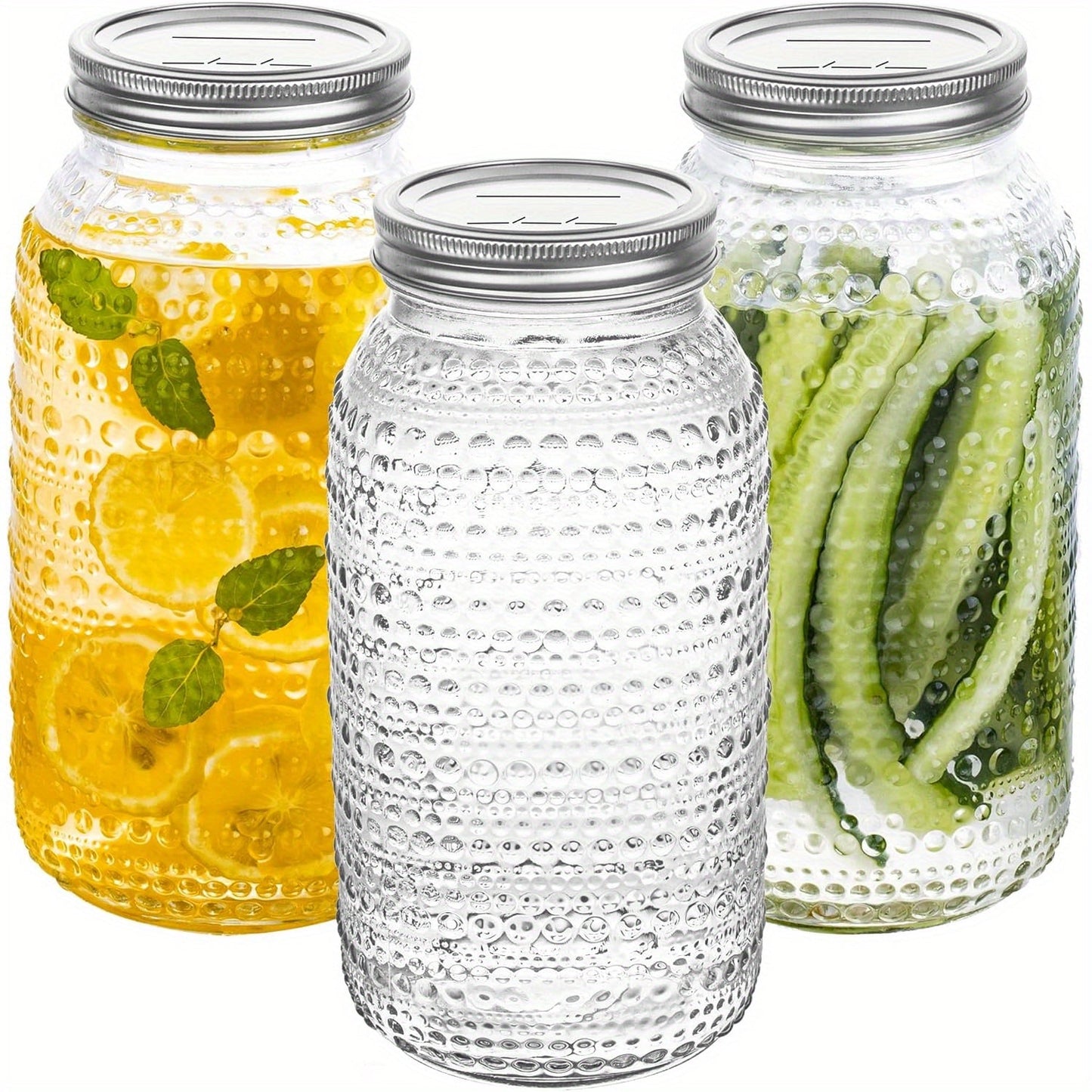 Mason Jars 64oz Wide Mouth with Lids 3 Pack Large Glass Canning Jars Airtight for Food for Home Cooking, Dining and Outdoor Meals