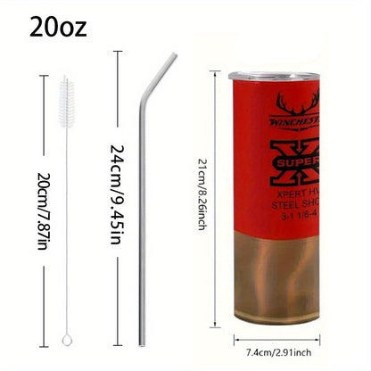 Insulated Tumbler 20oz Antler and Bullet Hunting Graphic with Stainless Steel, Lid and Straw