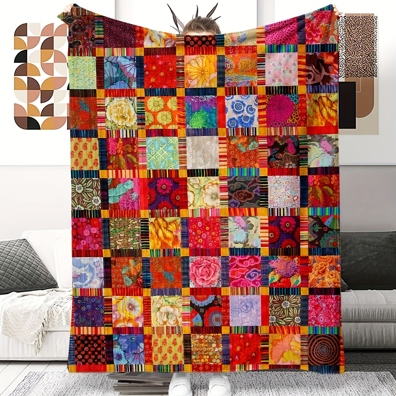 Fleece Throw Blanket Geometric Space Lodge Pattern – Ultra Soft Flannel Cozy Bed Sofa Blanket 60x80 Inches