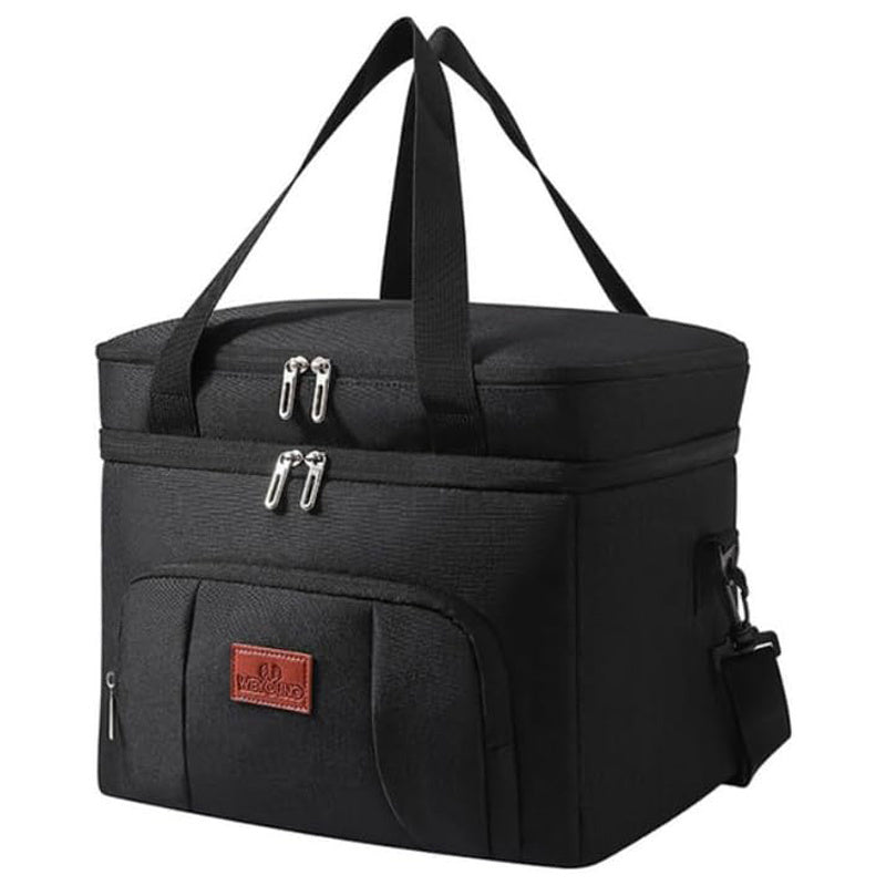 Double-Deck Lunch Tote with Front Pocket and Shoulder Strap in Gray, Blue, Black or Pink Options