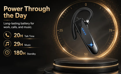Trucker Bluetooth Headset 29H Playtime 180H Standby, Handsfree Earpiece with Mic Dual Device Connection