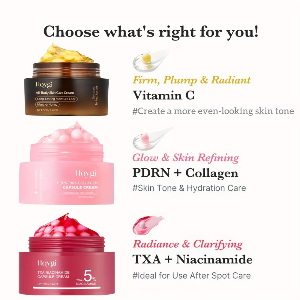 Face Cream PDRN Collagen Three-Piece Capsule Set with Vitamin C and Niacinamide for Day or Night Use
