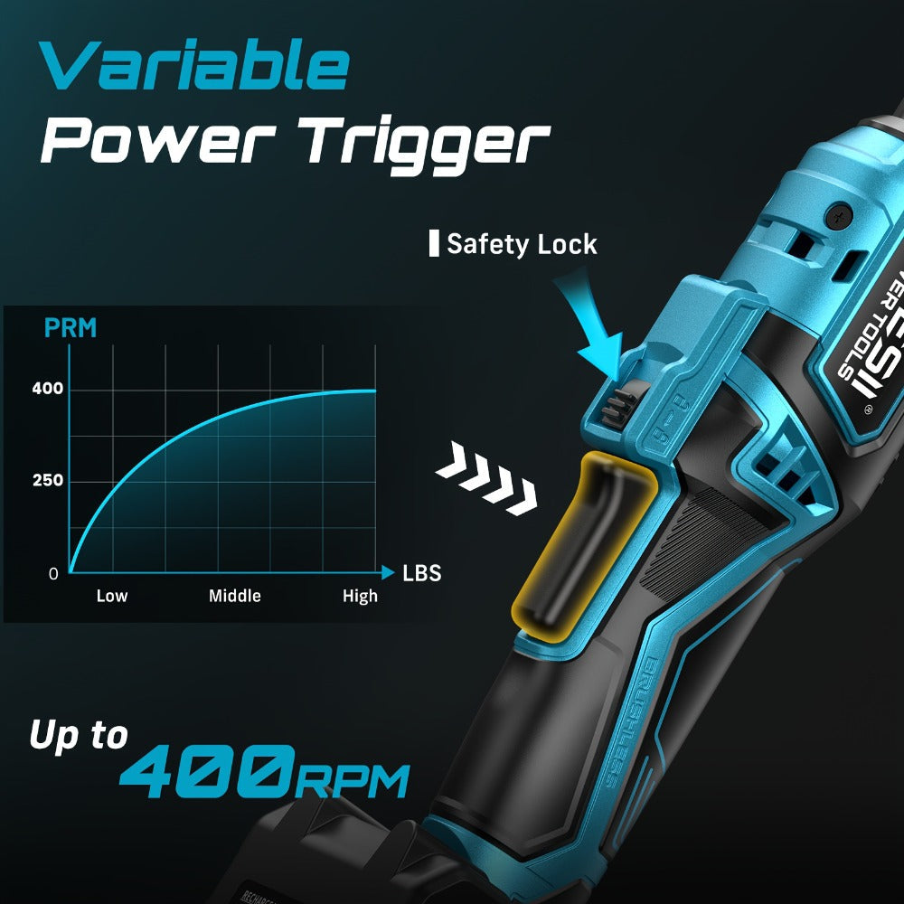 21V Power Ratchet Wrench Set 3/8'' Drive, 59 Ft-lbs 400 RPM Cordless Electric Ratchet, Variable Speed Trigger